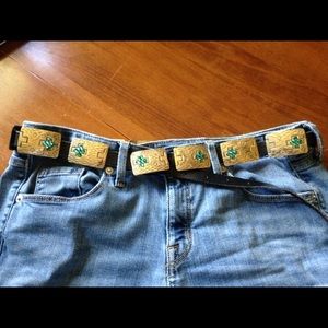 Concho belt with aquamarine swarovski crystals.